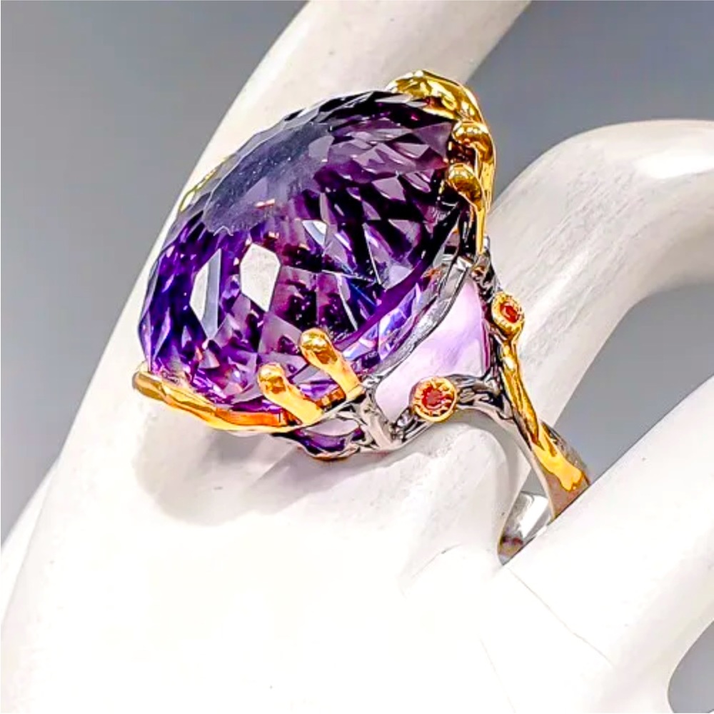 Natural 43 ct+ Not Enhanced Amethyst Ring 925 Sterling Silver Size 7.5 - Picture 3 of 3